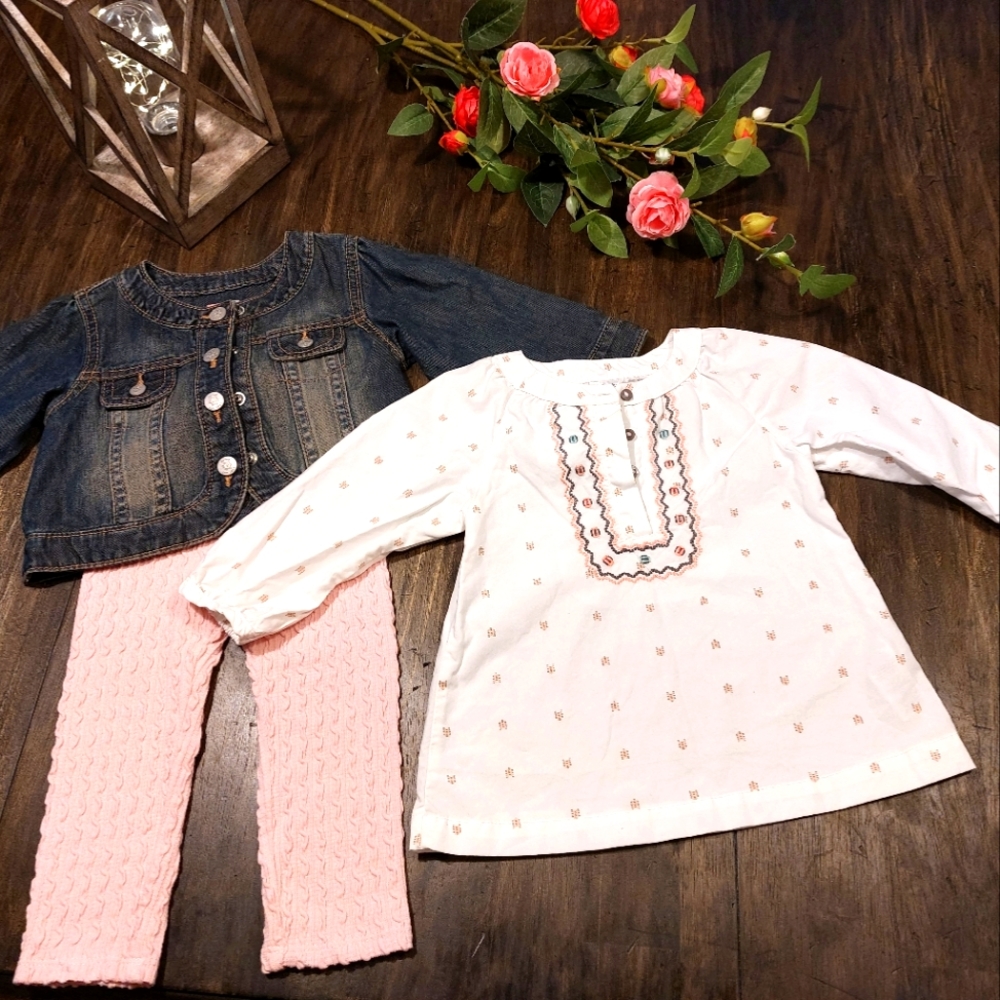 Baby dress set bundle with Jean jacket, shirt, pants pink